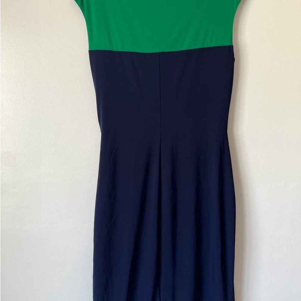 Ralph Lauren Two-Tone Green and Navy Midi Dress - Picture 4 of 9